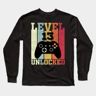 Level 13 Unlocked Funny Video Gamer 13th Birthday Gift Long Sleeve T-Shirt